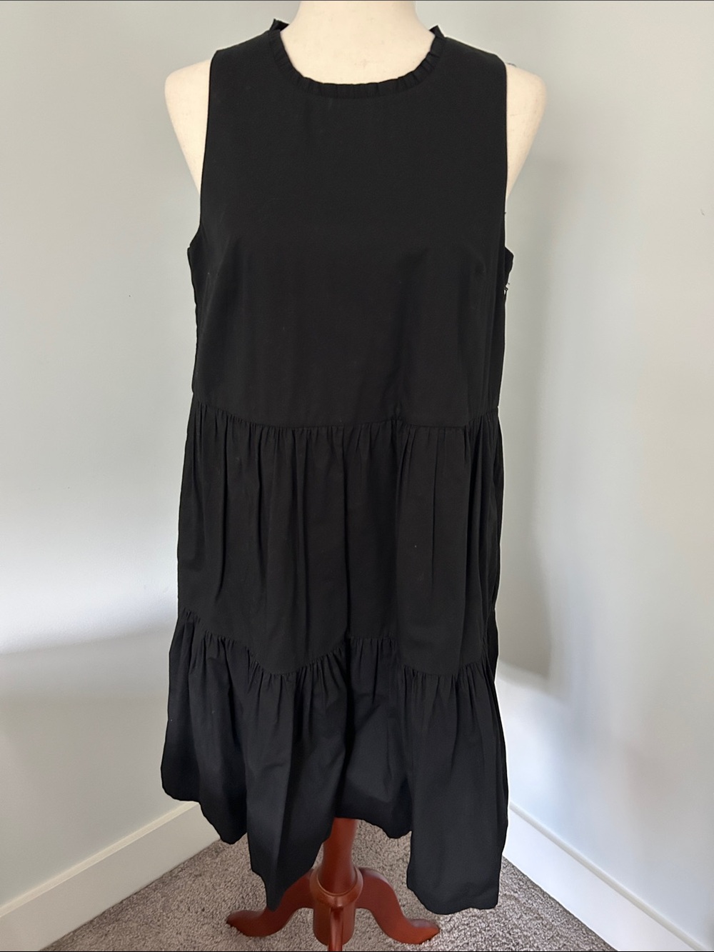 J. Crew Black Sleeveless Tiered Midi Dress